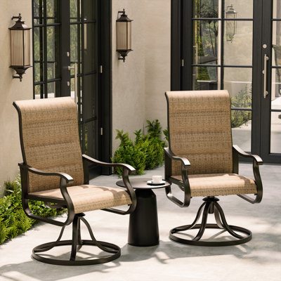2 chaises de patio pivotantes d'extérieur 2 pièces, chaises de patio à cadre en métal rotatif à 360 ° avec tissu Teslin épaissi, chaises de terrasse pour l'extérieur avec accoudoirs pour terrasse et cour
