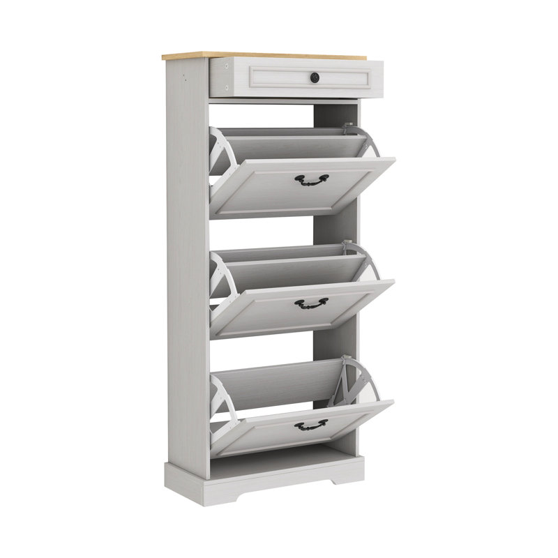Shoe Storage Cabinet With 1 Drawer, 3 Flip Drawers, Freestanding Shoe Cabinet Organizer With Adjustable Shelf, Shoe Cabinet For Entryway, Foyer, Slim Shoe Cabinet-Antique White
