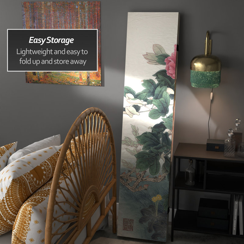 6 Ft. Tall Double Sided Birds And Plum Blossoms Canvas Room Divider, Doves and Peonies