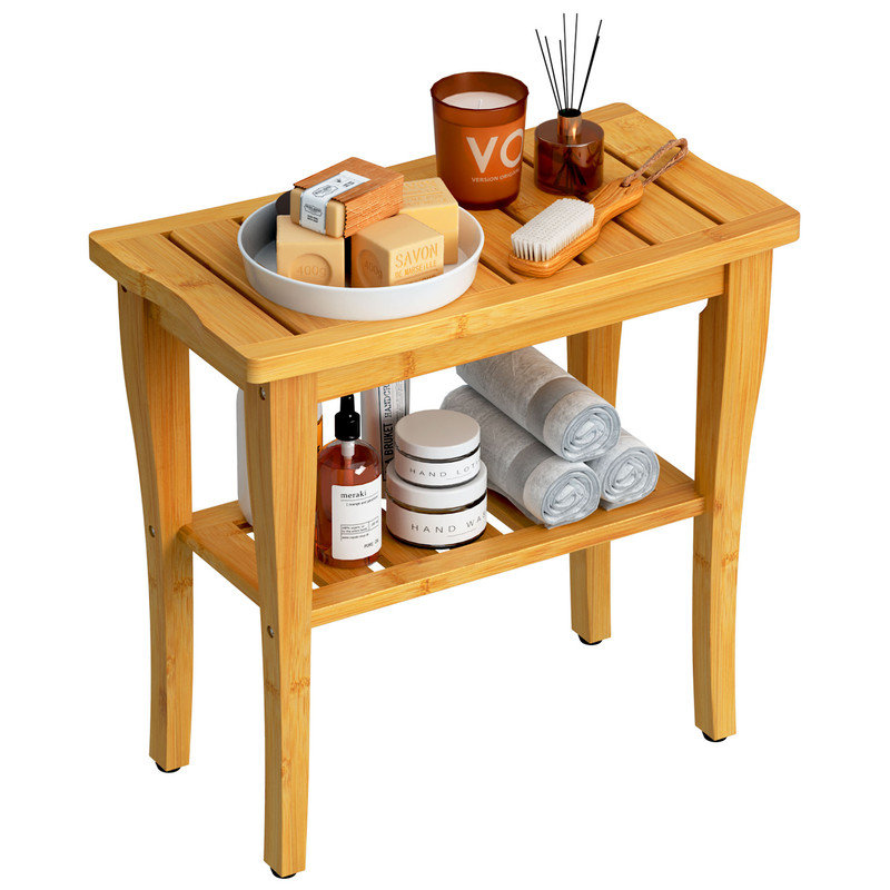 Tabouret de douche en bambou avec tablette de rangement, siège de douche imperméable pour spa, tabouret de douche pour l'intérieur de la douche, siège de salle de bain