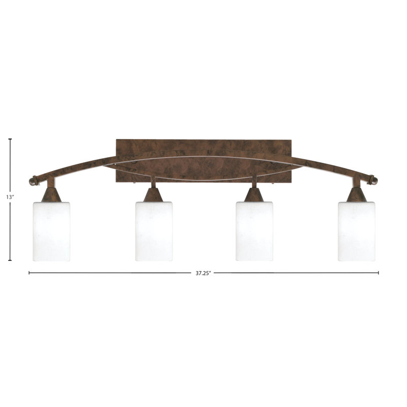 Applique murale de salle de bain à 4 lumières avec verre en mousseline blanc de 10 cm, Bronze