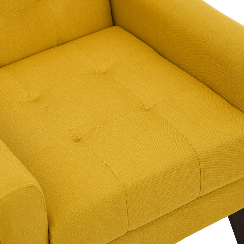 Yellow Linen Tufted Accent Armchair Set with Solid Wood Legs
