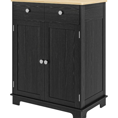 Distressed Black Storage Sideboard - Solid Wood Countertop, 2 Drawers, Doors, Adjustable Shelf For Home Kitchen Modern With Countertop In Look