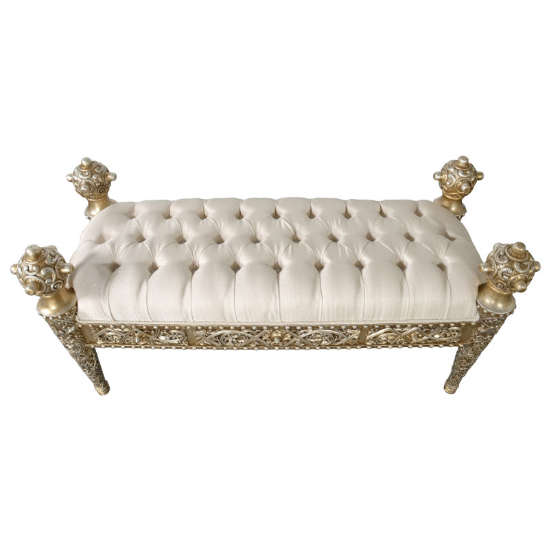 Hand Carved Mahogany Bench with Champagne Gold Finish