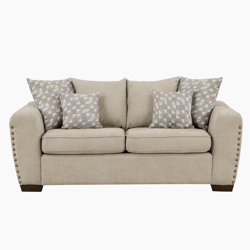 Langara 70" Modern & Contemporary Chenille Love Seat with Elegant Nailhead Trim Detailing, Included Pillows, Brown Chenille