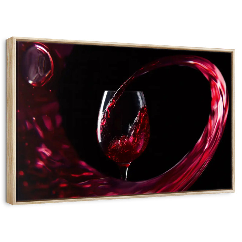 Vin rouge qui coule, Cadre flottant en bois naturel, 40 po x 27 po