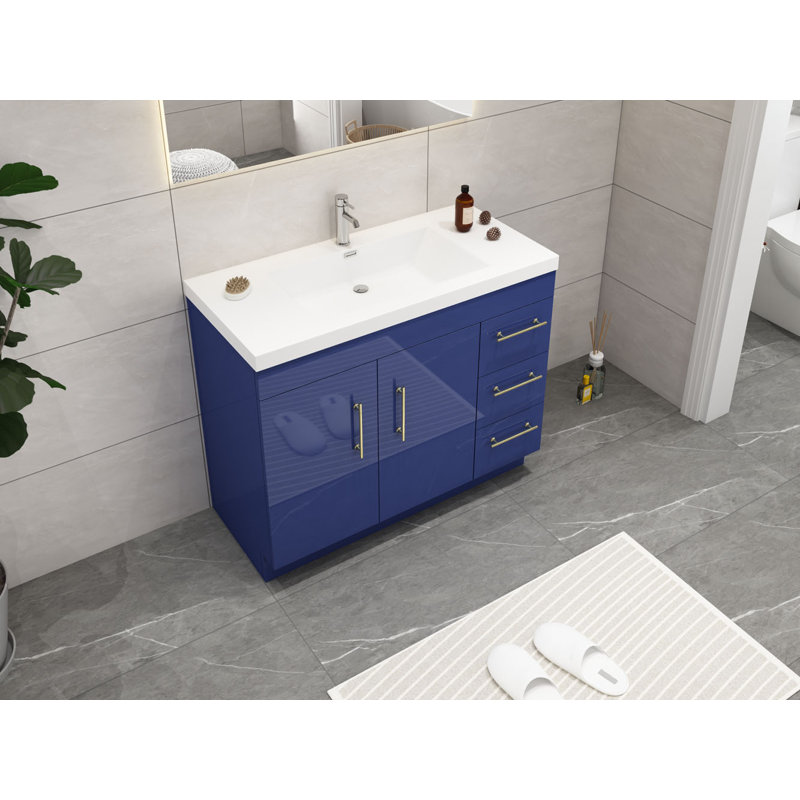 Ensemble de meuble-lavabo simple 42 po Carliss, Bleu nuit brillant, Argent