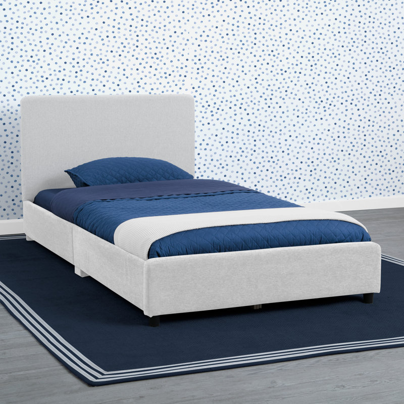 Delta Children Upholstered Twin Size Bed With Headboard, Premium Wood Slat Support, No Box Spring Needed, Easy Assembly, Velvet