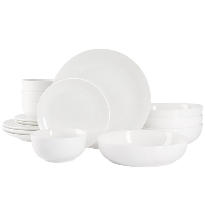 16-Piece White Porcelain Square Dinnerware Set