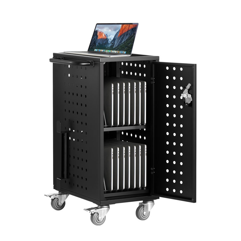Chariot de charge mobile à 16 appareils avec rangement verrouillable - Station de travail pour ordinateur portable et tablette sécurisée