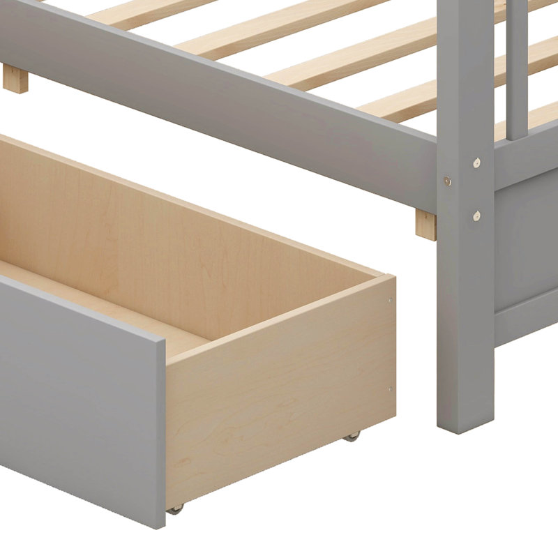 Vidoje Kids Bed with Storage Shelf, Twin, Gray