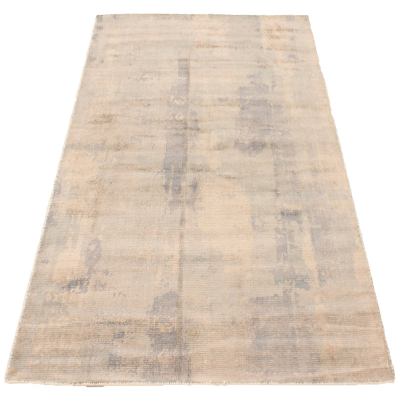 Tapis unique en viscose noué à la main des années 2010 crème de 5 pi x 7 pi 7 po Suazo