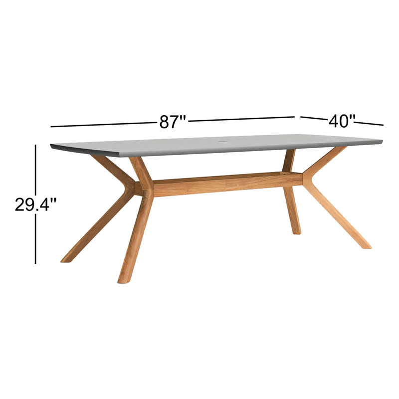 Amira Rectangular Teak Outdoor Dining Table With Umbrella Hole , 87'' in. W 40'' in. D, 29.5" H x 87" W x 40" D