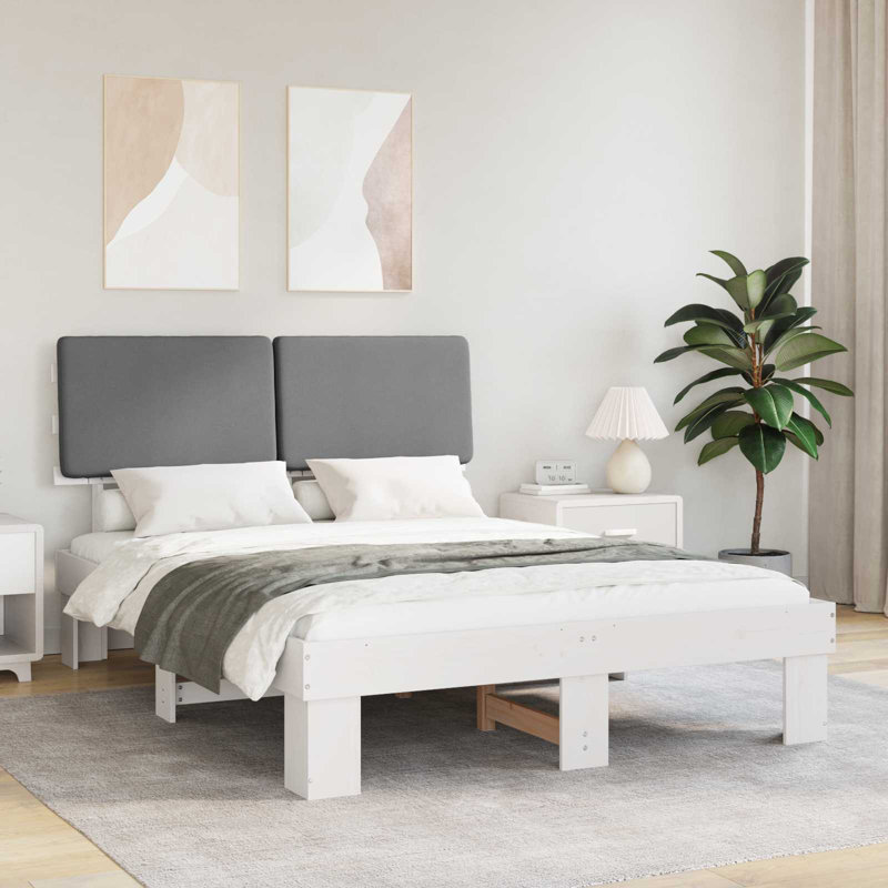 Solid Wood Bed Frame, European Kingsize (160 x 200 cm), White/Light Grey
