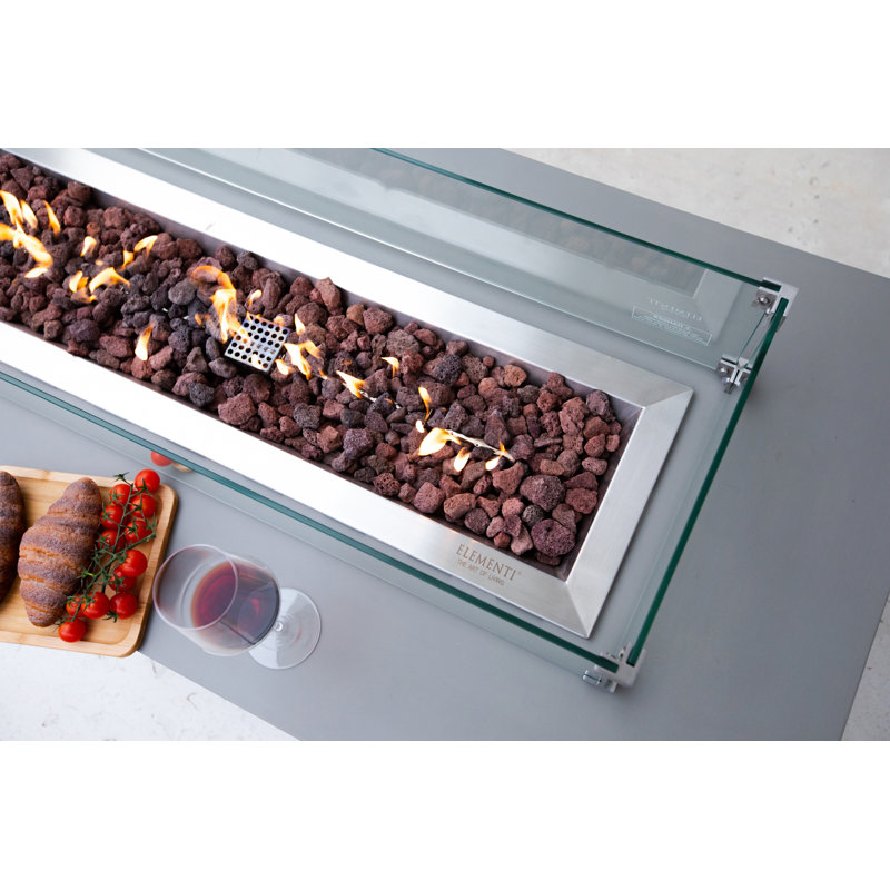 Elementi Granville 60" Natural Gas Concrete Outdoor Fire Pit Table Bundle Includes Stainless Steel Burner Lid and Glass Wind Guard