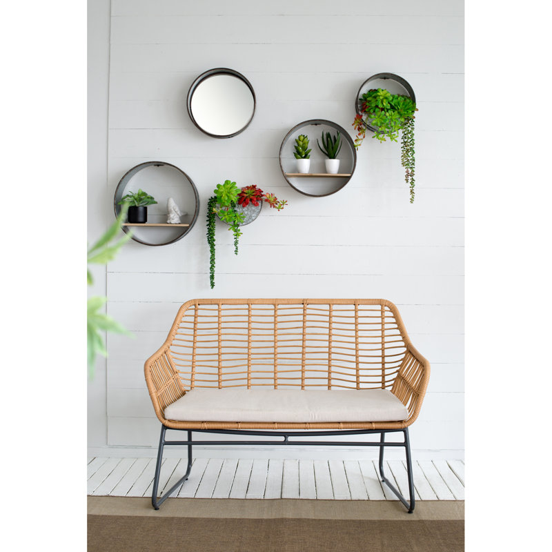 Pot à fleurs mural Vintage 5 - fer gris avec tablettes en bois, pots à miroir, poches profondes et demi-lune