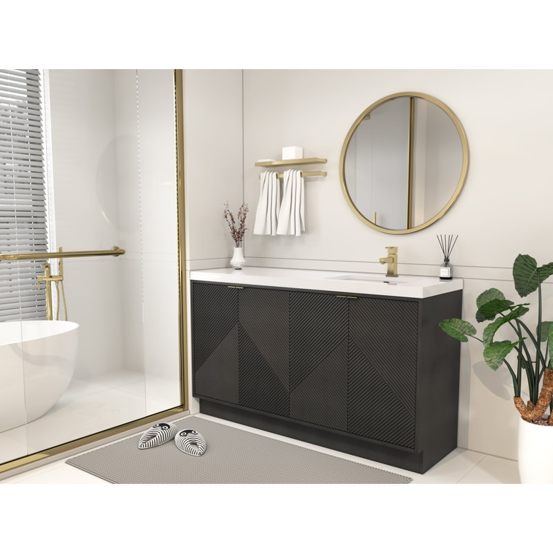Meuble-lavabo autoportant 59 po avec lavabo droit en acrylique renforcé Monterey, Oui, Noir
