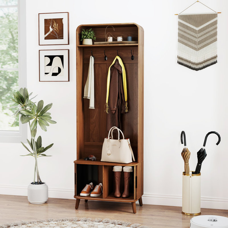 Arbre d'entrée 66,9 po avec rangement, banc de rangement, portemanteau avec 4 crochets et 2 portes cannelées