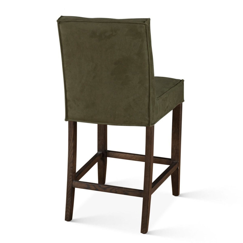 Aven Upholstered Stool with Solid Wood Frame, Suede-Green