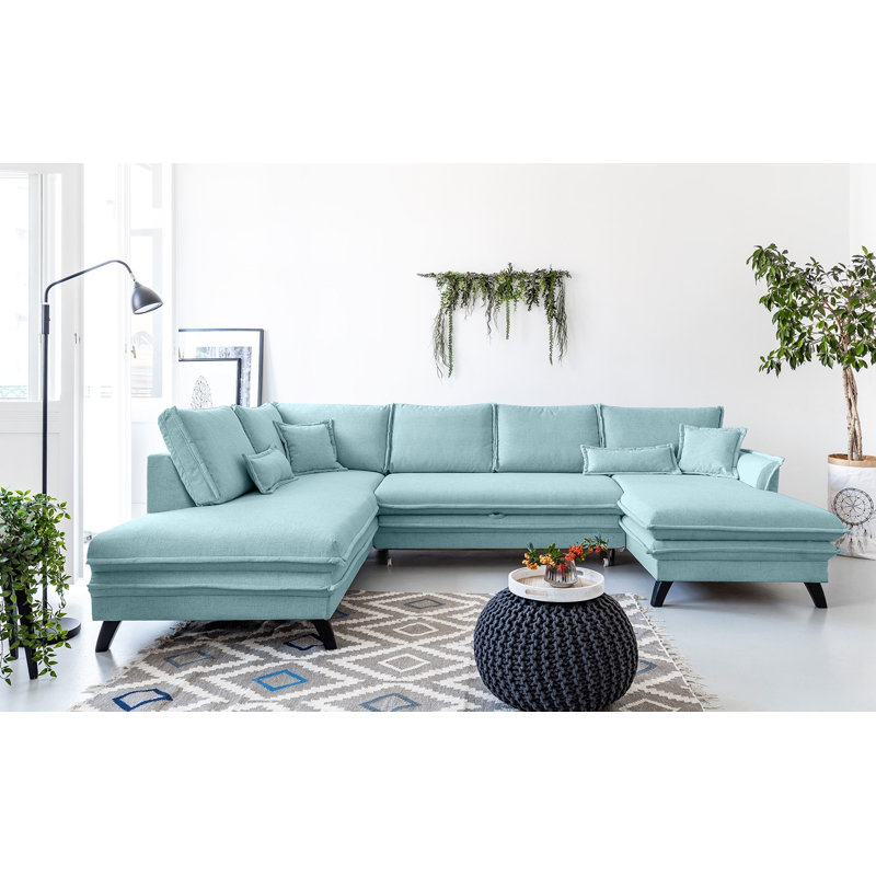 Charming Charlie Upholstered Corner Sofa, Left Hand Facing, Aqua