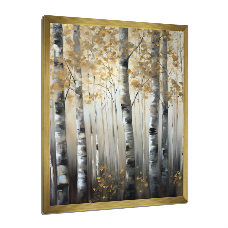 «Birch Tree Forest Wonderland V», reproduction sur toile, Encadrement doré, H 32 po x l 16 po