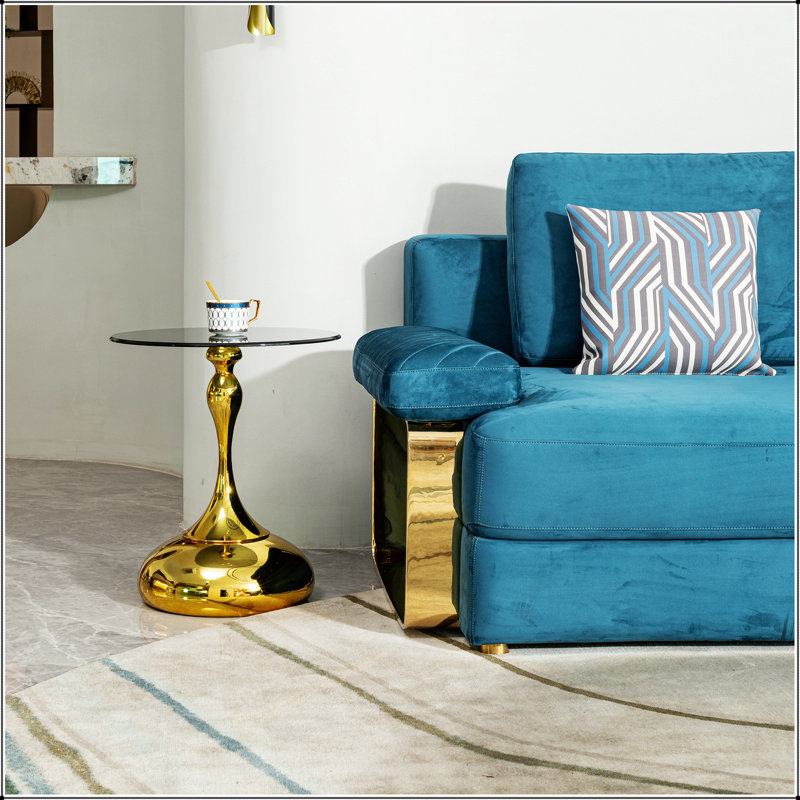 small round side table for small space ,Cocktail Table,,Living Room Small Coffee Table, end table, tempered glass top, Gold