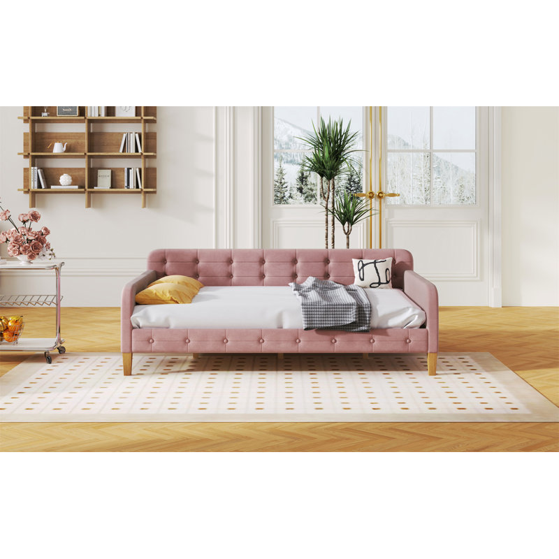 Upholstered Daybed With 4 Support Legs, Full/Double, Pink