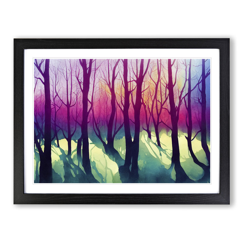 Serene Colourful Forest - Framed Print, 46cm H x 64cm W x 2cm D, Black