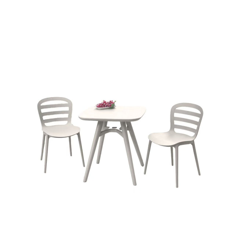 Bistro Set Outdoor with Stackable Garden Chairs 3 Pieces All Weather PP Chair and Table Sets for Deck Balcony Poolside (White)