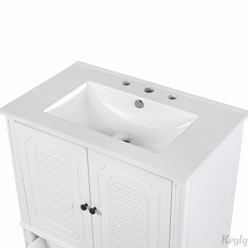 Meuble-lavabo 30 po avec lavabo style rétro, Blanc