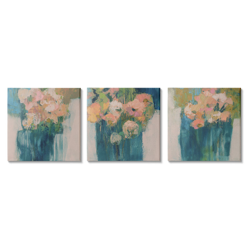 Bouquet de fleurs abstraites et fleurs expressives, Toile tendue, H 17 po x l 17 po x P 1,5 po