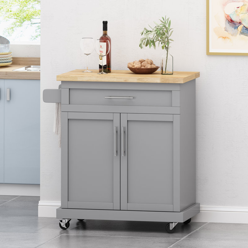 Modern Functional Kitchen Cart with Manufactured Wood Top,Storage Cart with Drawer, Gray