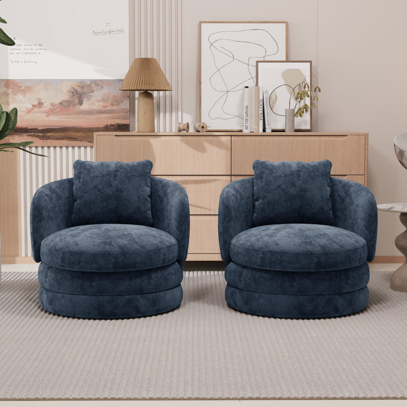 Wide Modern Upholstered Soft Swivel Barrel Chair Accent Chair(Set Of 2), Navy