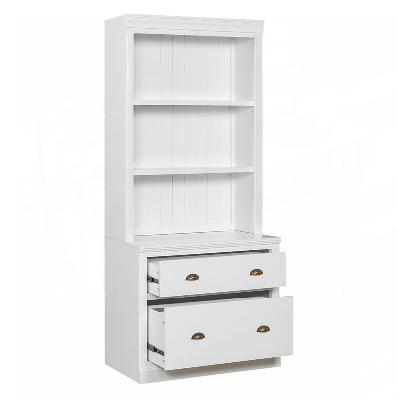 Ensemble de bibliothèque moderne 2 pièces avec éclairage à DEL, tiroirs et tablettes ouvertes pour le rangement du salon et du bureau personnel