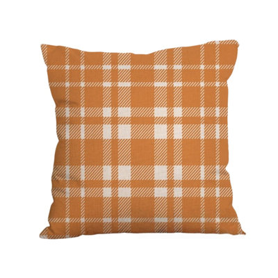Orange Plaid Pillow Cover Fall  Throw Cushion Case  Check Sham For Couch Thanksgiving  Decor