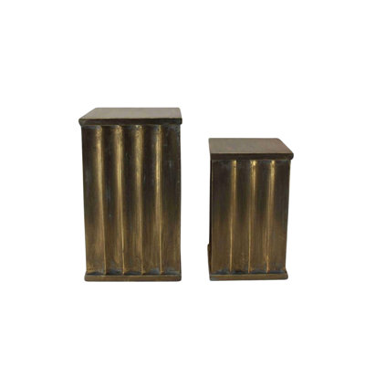 Ensemble de 2 piédestaux décoratifs en métal doré givré assortis