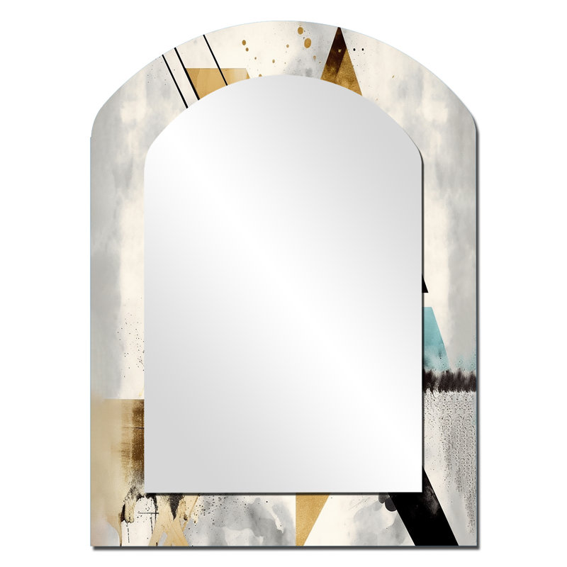 Green Triangle Boho III - miroir mural unique de forme irrégulière géométrique, miroir asymétrique moderne, impression d'art en métal