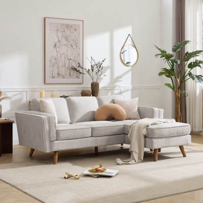 Havens 84'' Upholstered Reversible Sectional Sofa with Chaise, Movable Ottoman, Solid Wood Legs and Frame