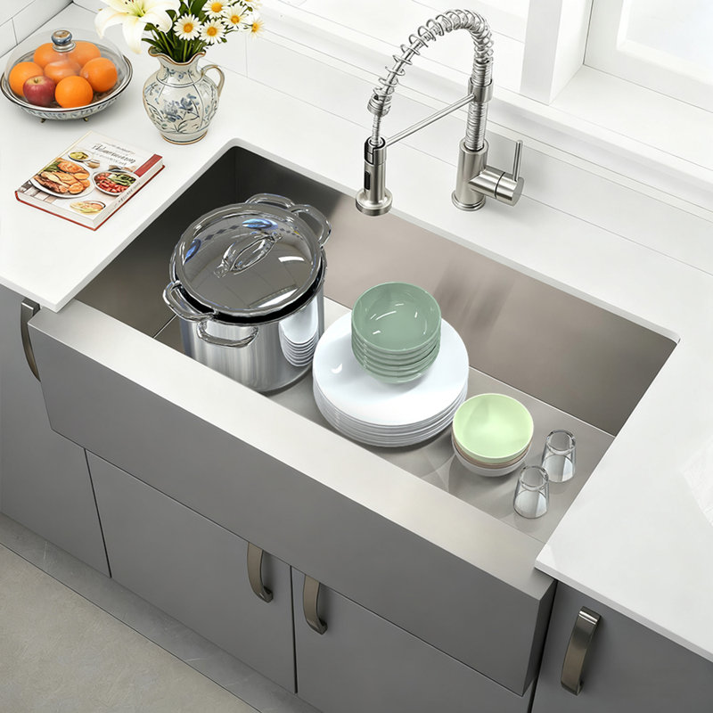 QIKALONG 32"W x 20"L Farmhouse 18 Gauge Stainless Steel Single Bowl Kitchen Sink