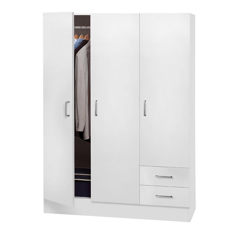 Facile 3 Door Manufactured Wood Wardrobe, White