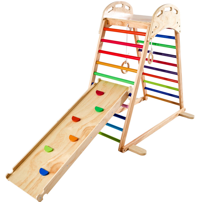 Gymnase intérieur 41, glissade, escalade, anneaux, bois de pin solide et sécuritaire, activité d'apprentissage amusant