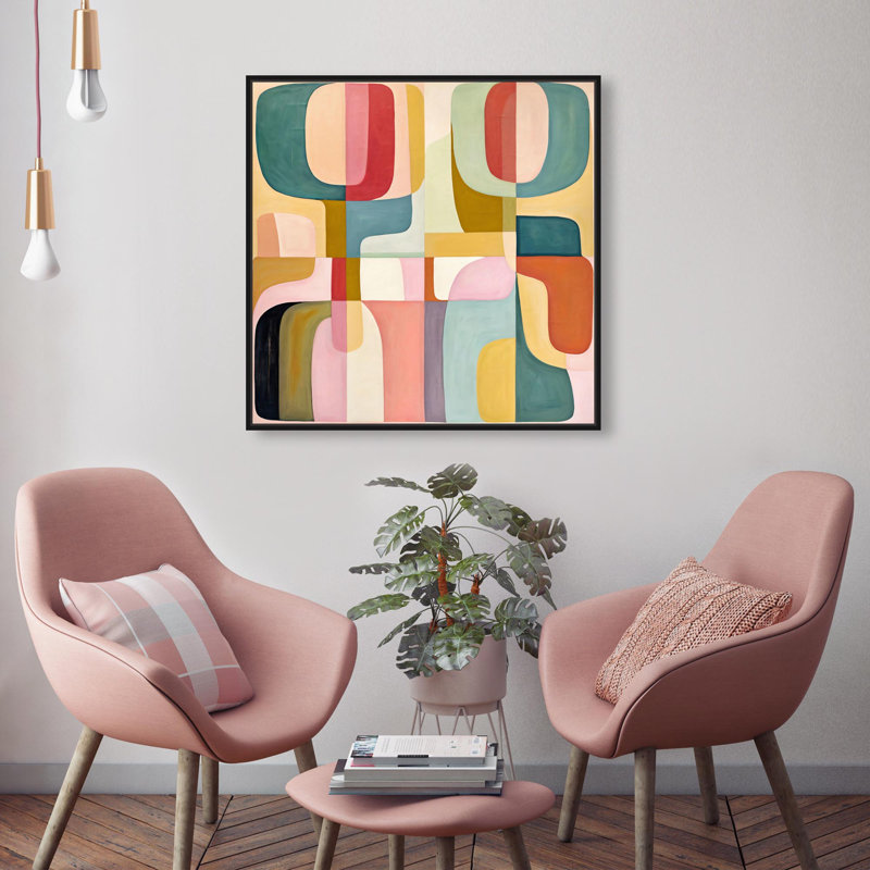 Oliver Gal Playful Palm Springs II Abstract - High-Gloss Gel Framed Canvas Art, 25" H x 25" W, Black