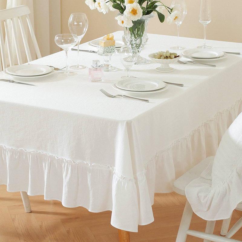 Nappe rectangulaire en coton délavé à volants, 63 x 118 po (160 x 300 cm), Blanc cassé