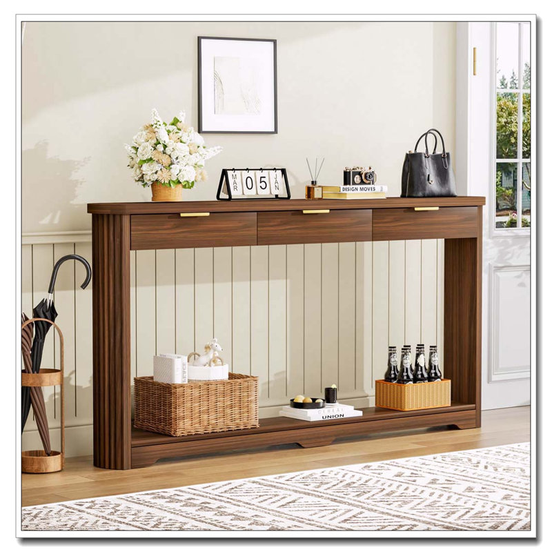 Console de rangement 70,1 "à motif ondulé, canapé, Noyer