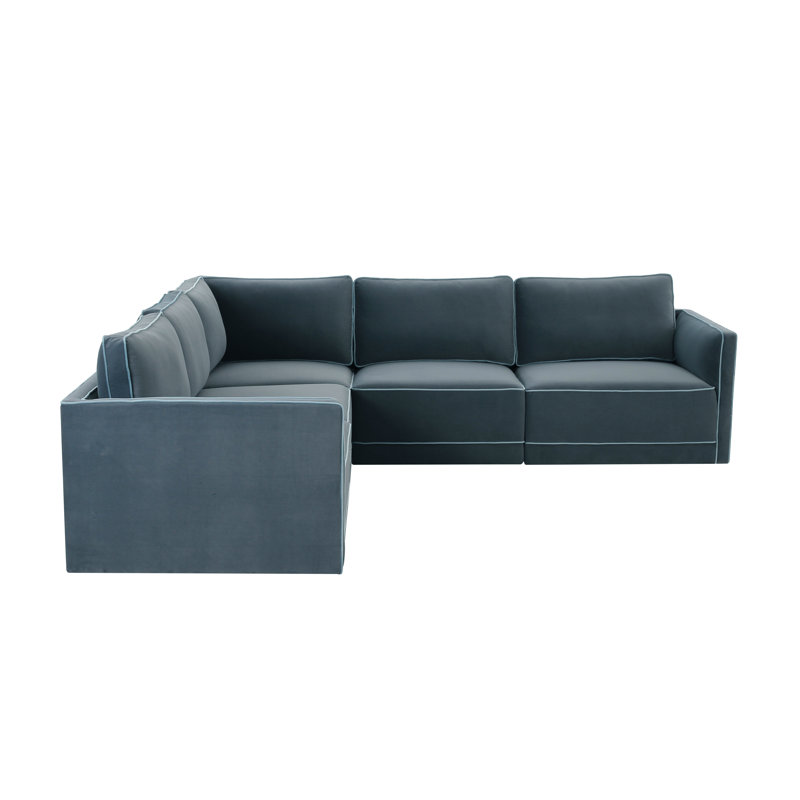 Canapé modulaire Clairah Misty, Velours bleu