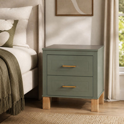 Fluted 2-Drawer Nightstand with Solid Wood Legs