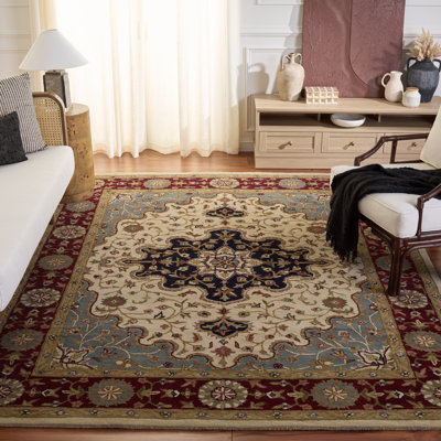 Balthrop Oriental Handmade Tufted Wool Red Area Rug