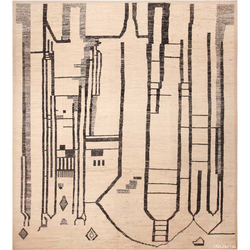 Tapis moderne à motif primitif abstrait One-of-a-Kind