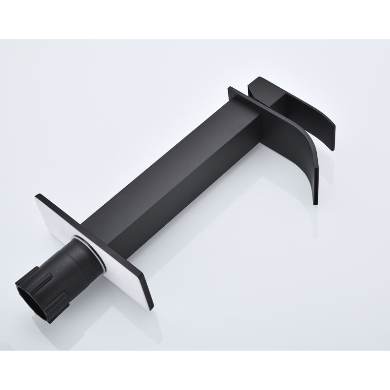 Robinet de lavabo pour salle de bain à poignée simple Waterfall Spout, noir mat, acier inoxydable avec bonde escamotable sans trop-plein