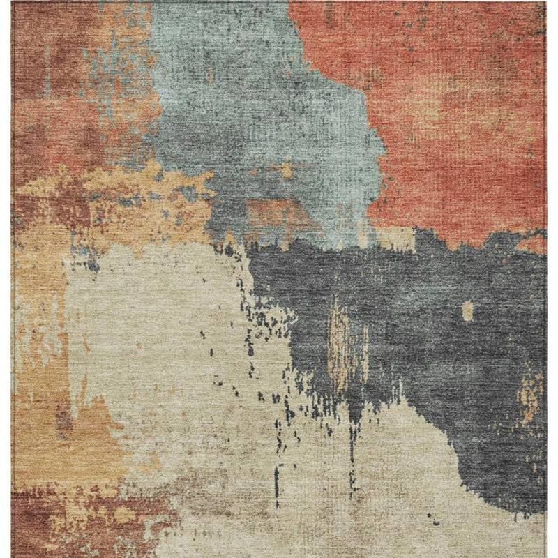 Tapis extérieur lavable abstrait beige et gris anthracite 5 pi x 8 pi